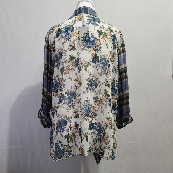 NWT Living Doll Open Front Cardigan Women's Size Large Floral Plaid - Picture 3 of 10